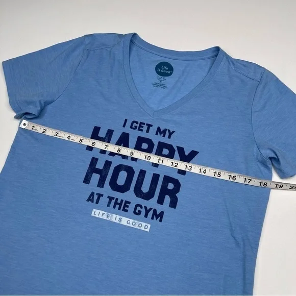 Life is Good Tshirt Blue V Neck Happy Hour Gym Workout Yoga Beach Hiking Gorp - Picture 7 of 10